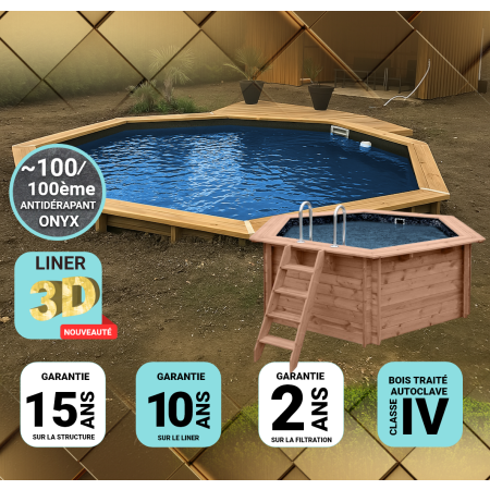 Piscine bois Ronde UBBINK PREMIUM 430x120cm Liner Relief 3D-ONYX