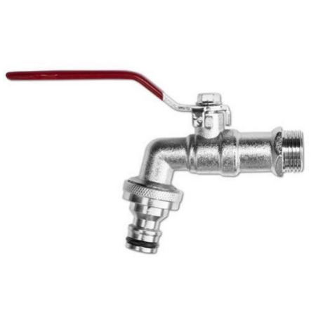 Robinet 1/4 de tour 3/4x3/4 avec poignée acier chromé et connexion direct tuyau d’arrosage