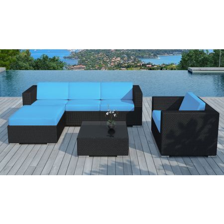 Salon de jardin resine tressée Noir/Bleu Copacabana