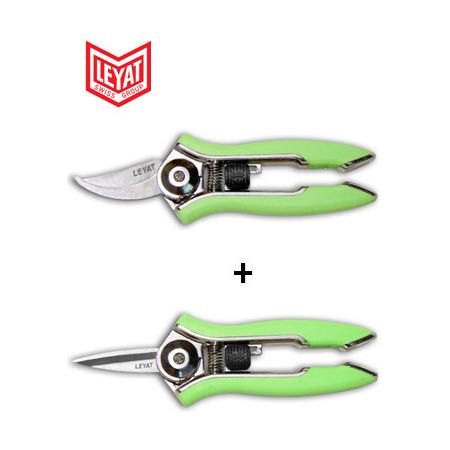 Lot de 2 Sécateurs Lame Courbe et Lame Droite Vert HAPPY LINE