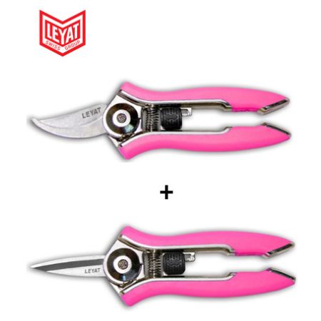 Lot de 2 Sécateurs Lame Courbe et Lame Droite Rose HAPPY LINE