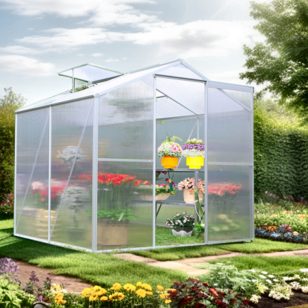 Serre de Jardin Structure Alu et Polycarbonate 2,50 m2 avec 1 fenêtre de toit 