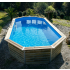 Piscine bois Octogonale Allongée SIAYAN 730x420x129cm Liner Bleu