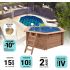 Piscine Bois Spark Ronde Hexagonale avec Escalier ⌀395x115cm  Pierre de Bali