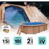 Piscine Bois d'Argent Octogonale Allongée avec Plage Immergée + Escalier 612x407x131cm Pierre de Bali