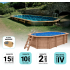 Piscine Bois Super Lucci Octogonale allongée avec Plage immergée + escalier 807x457x131cm Pierre de Bali
