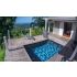 Piscine Bois Capri Carrée avec Escalier d'Angle 420x420x145cm Pierre de Bali