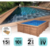 Piscine Bois Luxe Rectangulaire avec Plage immergée + Escalier 620x420x145cm Pierre de Bali