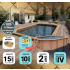 Piscine Bois PRESTIGE Octogonale allongée avec Plage immergée + escalier 807x457x131cm Liner Relief 3D