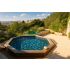 Piscine Bois Spark Ronde Hexagonale avec Escalier ⌀395x115cm  Pierre de Bali
