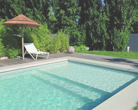 Piscine Bois Avec Plage Immérgée Et Escalier Sous Liner