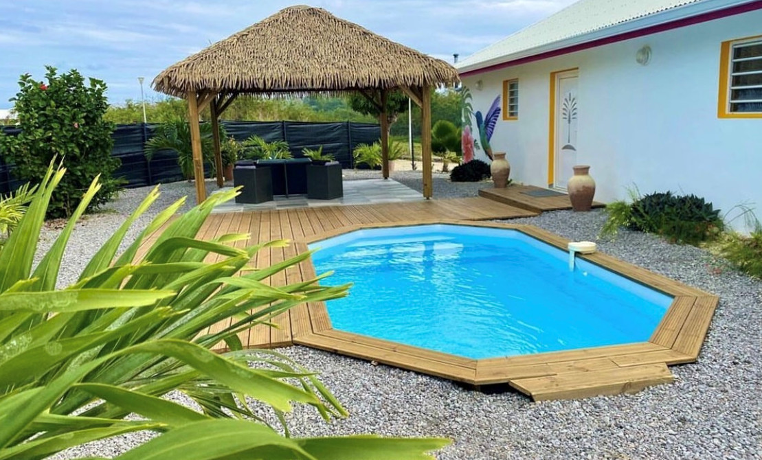 Piscine Bois d'Argent Octogonale Allongée 610x400x130 cm - LeKingStore